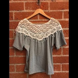 Women's lace yoke knit top